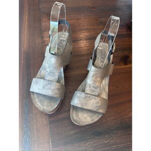 Sugar Joany pewter cork wedge sandal.